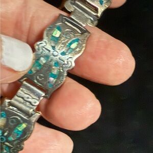 Beautiful Rare Vintage Artplata Mexico 925 Turquoise Abalone Inlay Bracelet